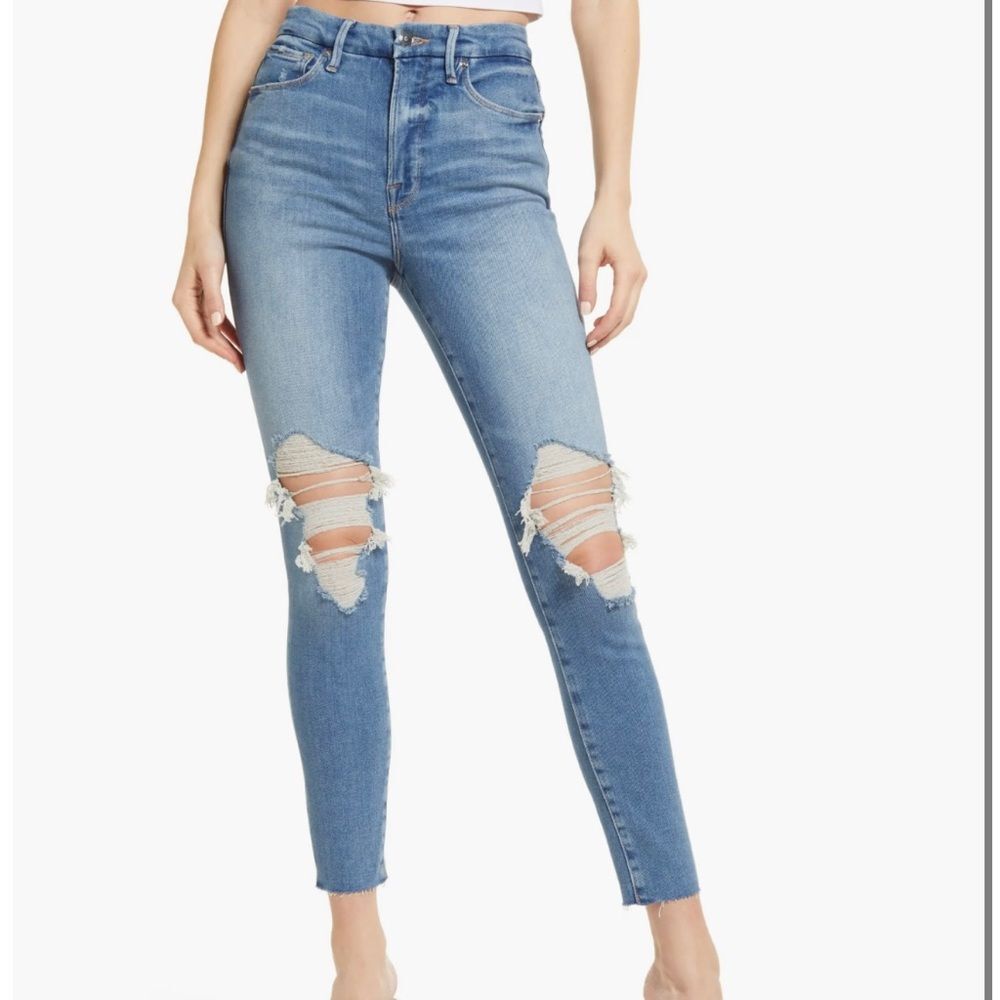 Good American Good Waist blue distressed skinny jeans women’s plus size 15